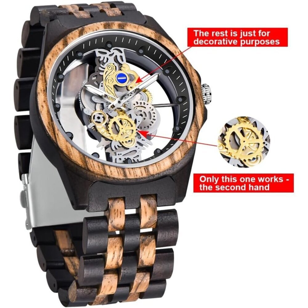 Men's Black Brown Lightweight Wooden Analog Quartz Deployment Closure Watches - Picture 6 of 8